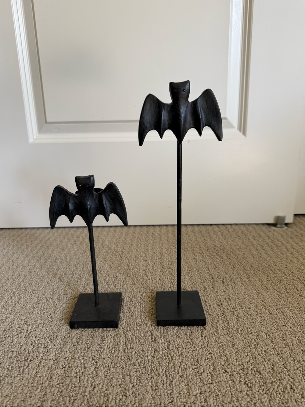 Pottery Barn Black Bat Sculpture Pair on Stands